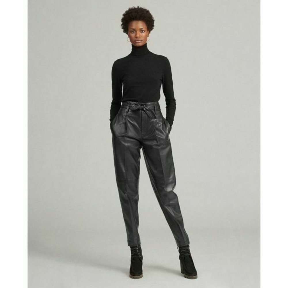 NWT! Polo Ralph Lauren Black Leather Trousers Sz 14 SUPER RARE!